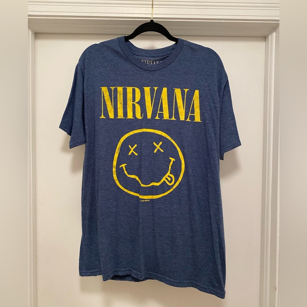 Nirvana Band Tee Men’s Size Large Blue Grunge 90s Streetwear Band Music Skater